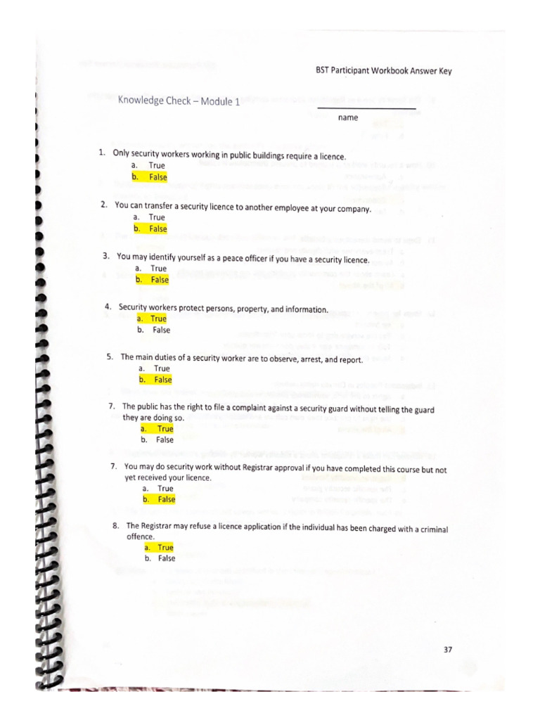 BST Participant Workbook Answer Key | PDF