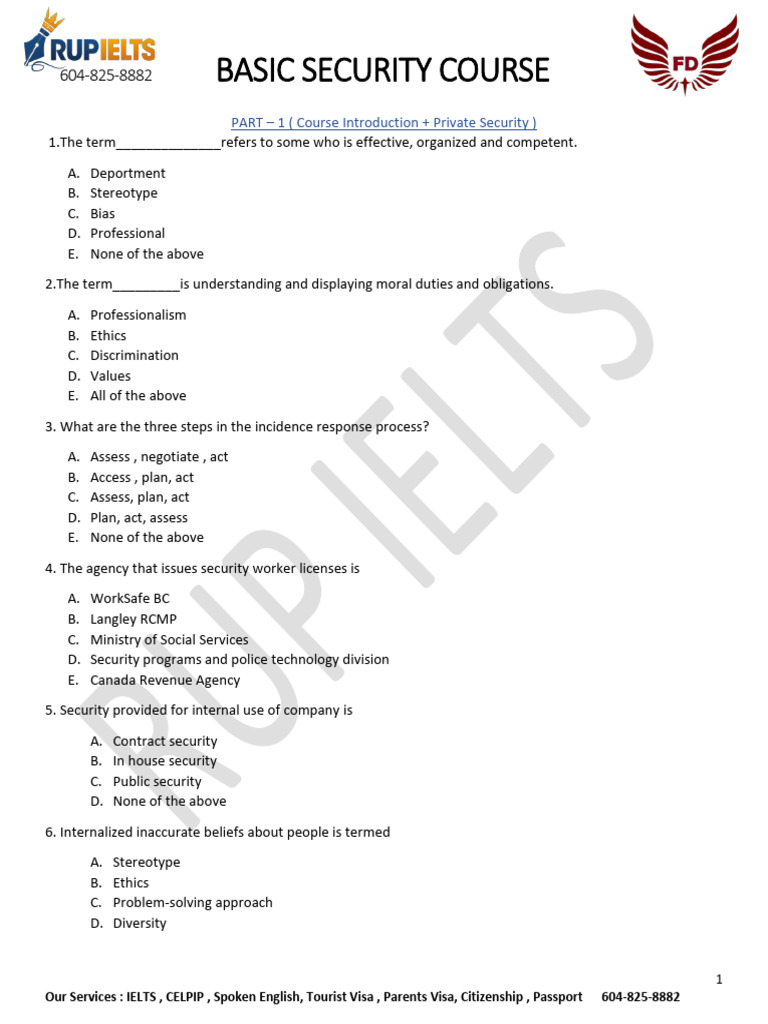 Security Guard BST Questions | PDF | Travel Visa | Crimes