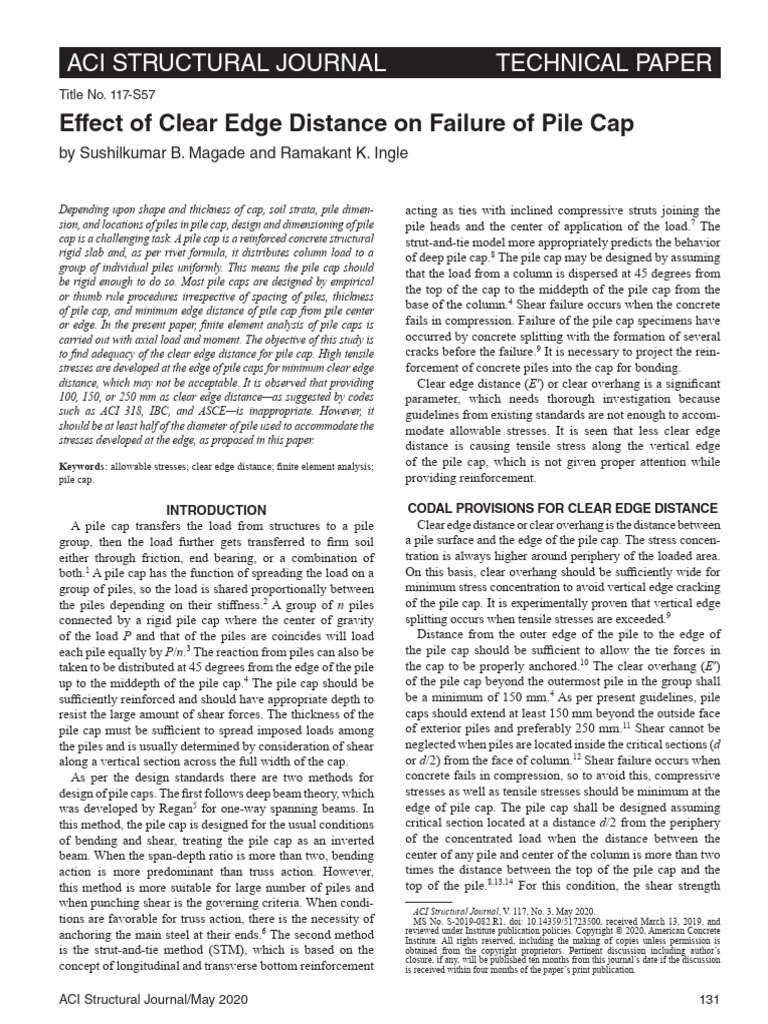 Effect of Clear Edge Distance On Failure of Pile Cap: Aci Structural ...