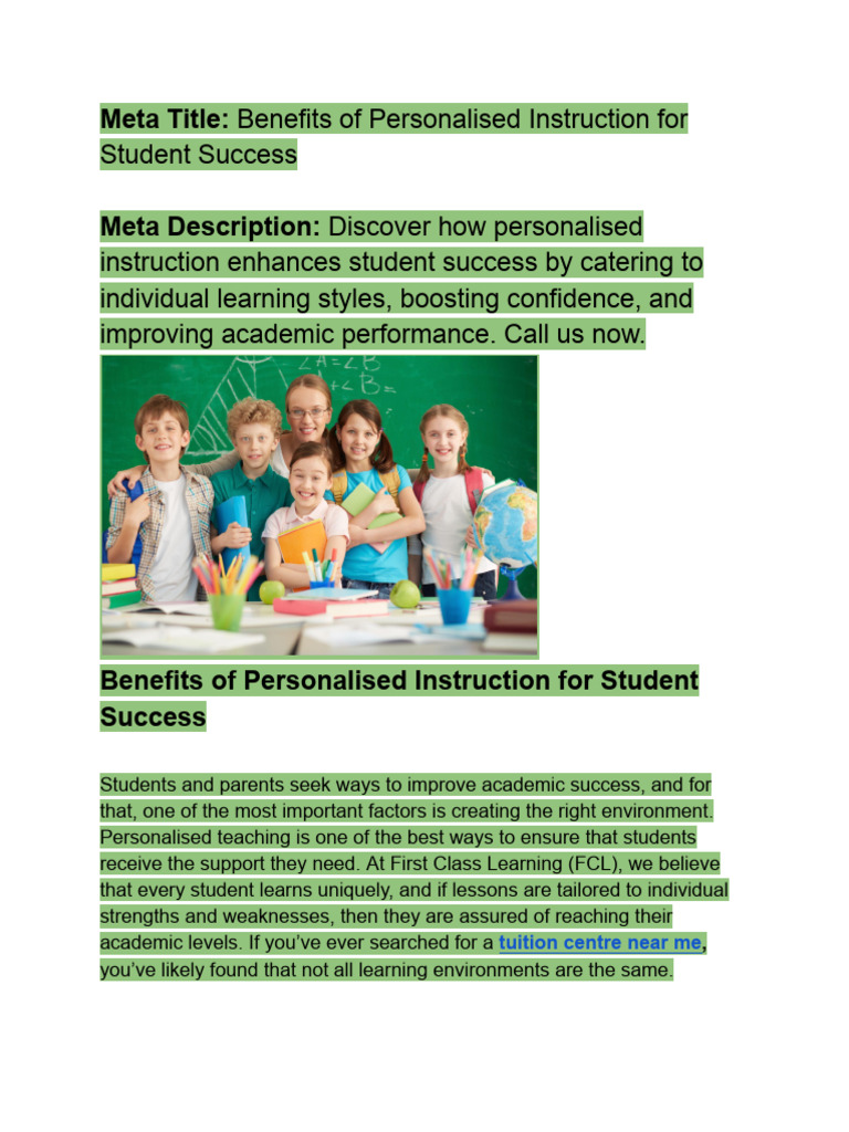 Benefits of Personalised Instruction For Student Success | PDF ...