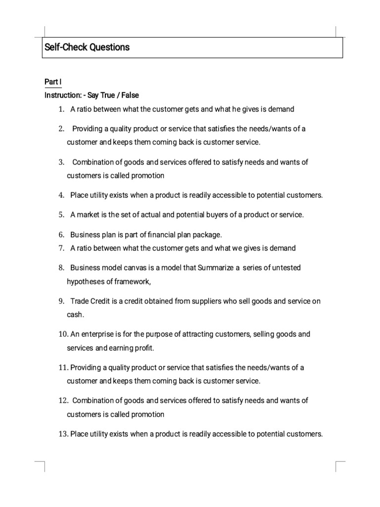Self-Check Questions | PDF | Marketing | Utility