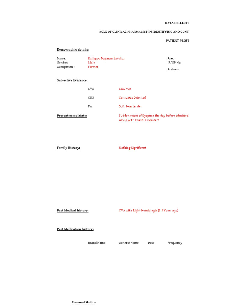 Patient Data Collection Form - Sheet1 | PDF | Diseases And Disorders ...