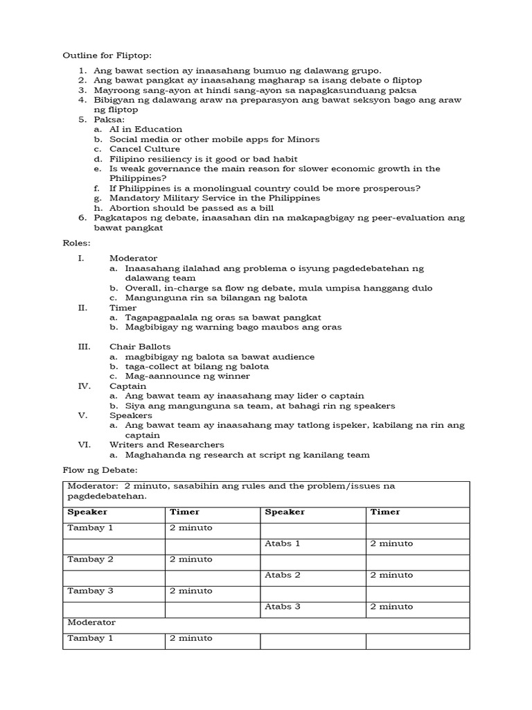 Outline For Fliptop 2025 2026 | PDF