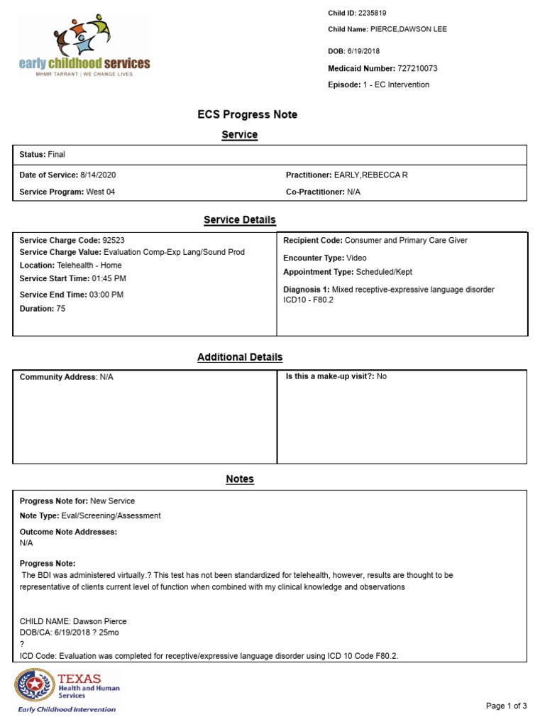 Ecs Progress Note Print - slp8.14.20 | PDF | Gesture | Toys
