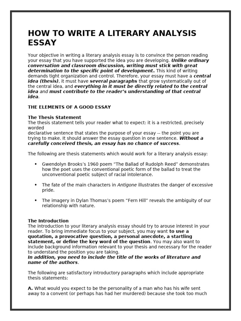 How To Write A Literary Analysis Essay | PDF | Essays | Paragraph