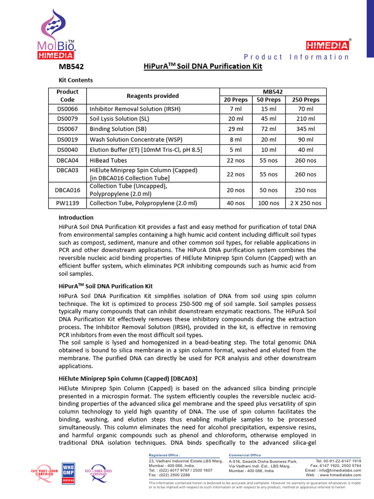 Soil DNA Extraction Kit Protocol | PDF | Polymerase Chain Reaction ...