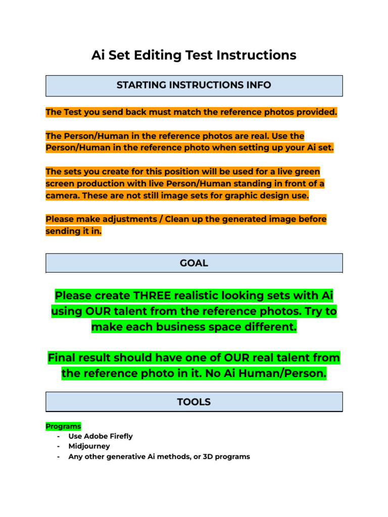 Ai Set Editing Test Instructions | PDF | Camera | Camera Lens