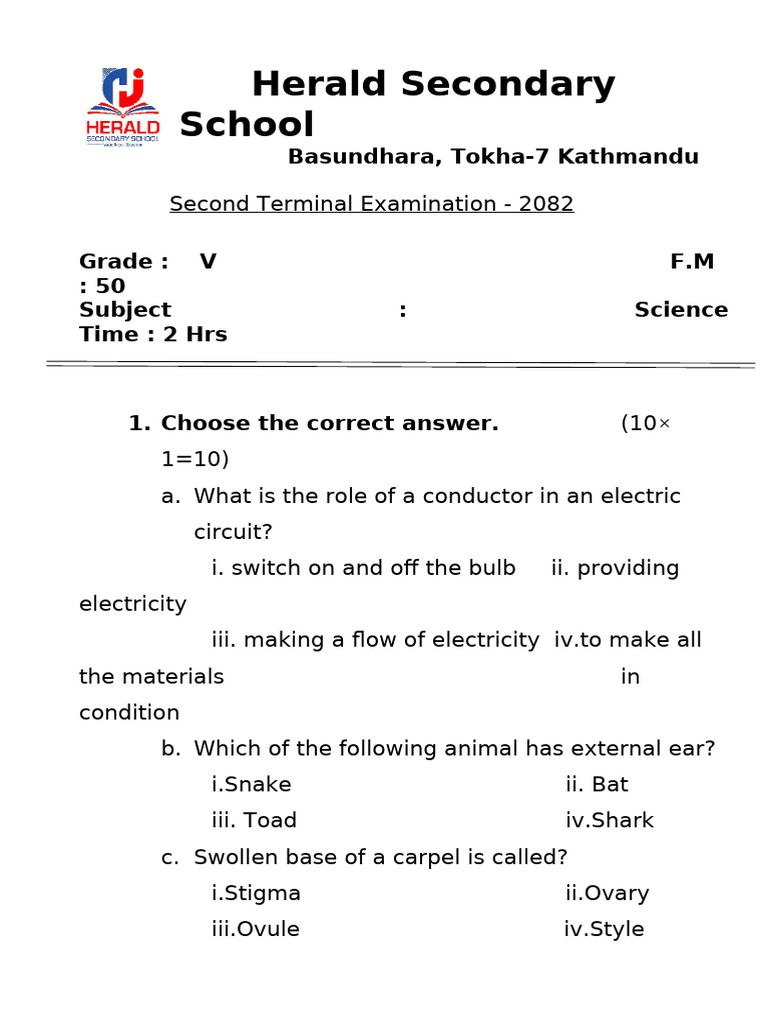 Edited Version Grade 5 Science Question Paper | PDF