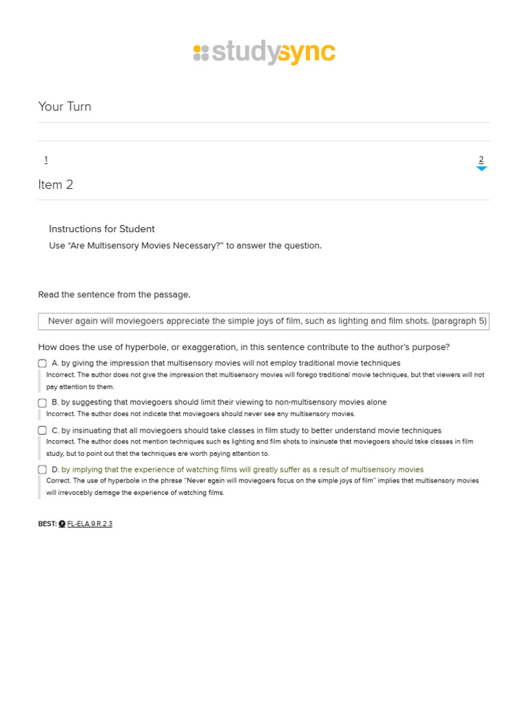 StudySync - Your Turn - Test Prep - Purpose and Perspective 2 | PDF