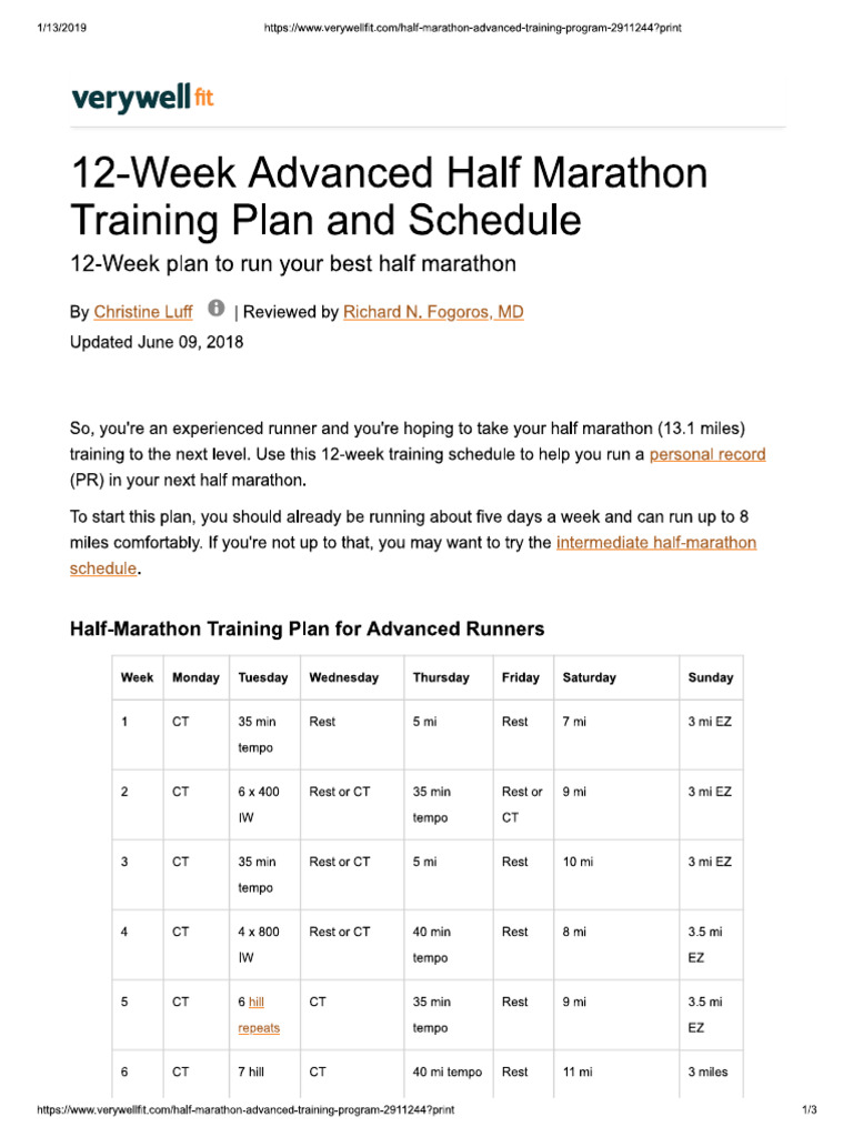 Advanced Half Marathon Plan | PDF