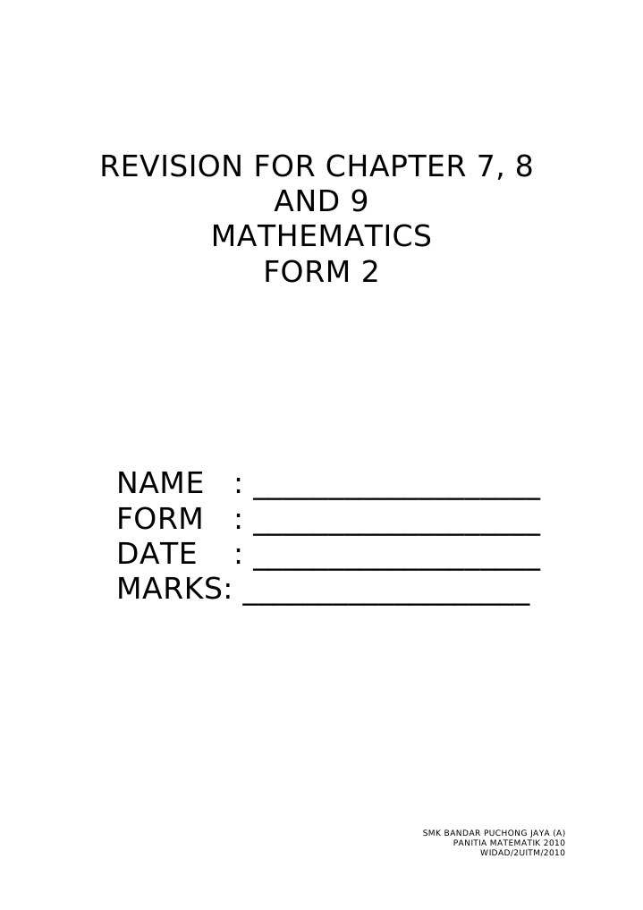 Revision for Form 2 Mathematics Chapters 7-9 | PDF | Technology ...