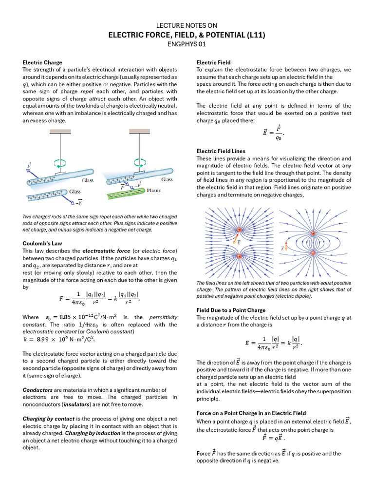 EngPhys 01 L11 Electric Force, Field & Potential | PDF | Electric Field ...