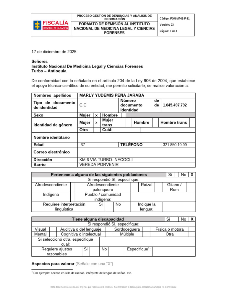 Fgn-mp01-F-31 Formato Remision Instituto Nacional de Medicina Legal y ...