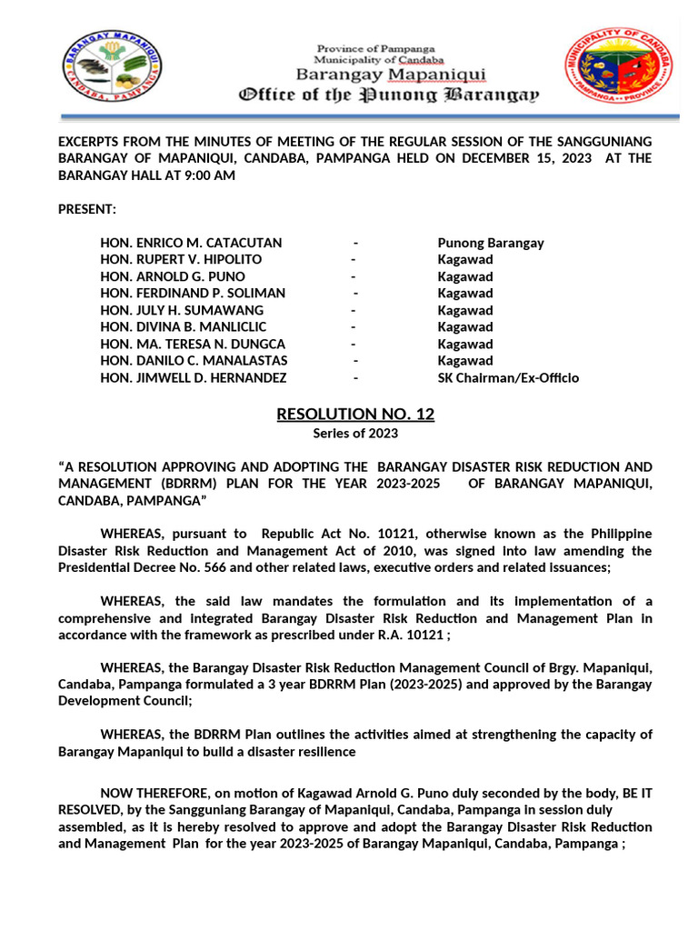 CDRRM Resolution 2023 2025 Mapaniqui | PDF | Government