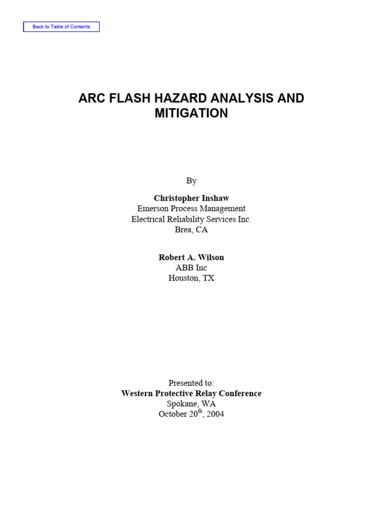 Christopher Inshaw Arc Flash Hazard Analysis and Mitigation 2004 | PDF ...