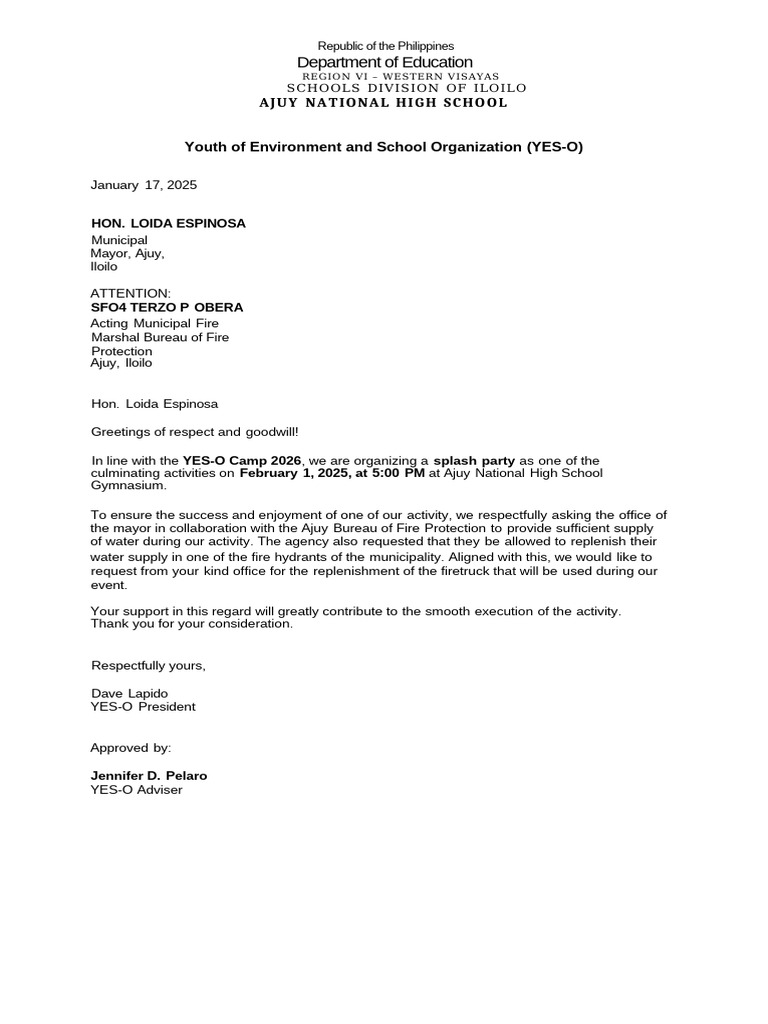 YES-O Letter For Mayor | PDF