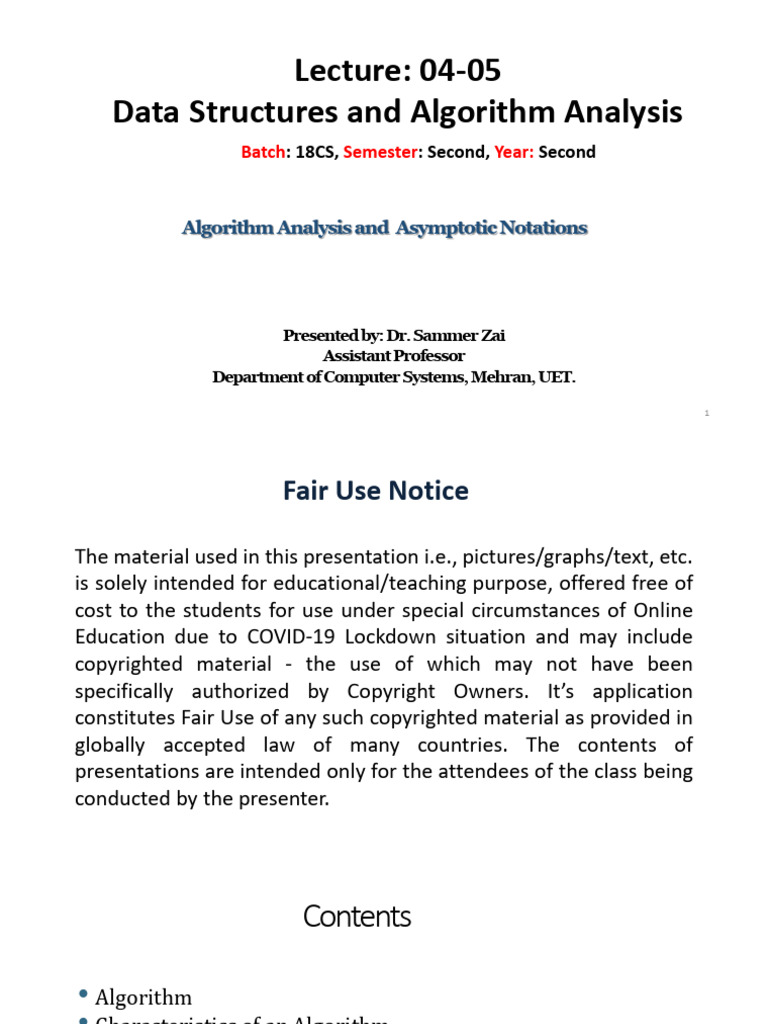 Lecture-04,05 (Algorithm Analysis and Asymptotic Notations) | PDF ...