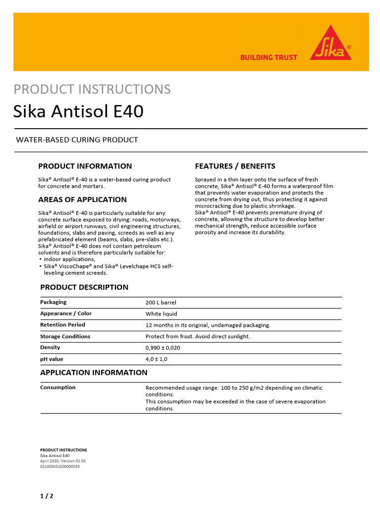 Sika Antisol E-40 English | PDF | Concrete | Materials