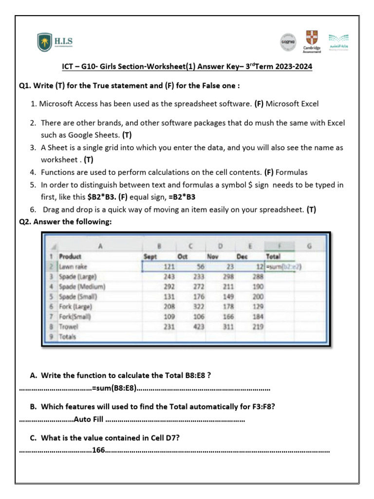 ICT G10 Worksheet (1) Answer Key | PDF