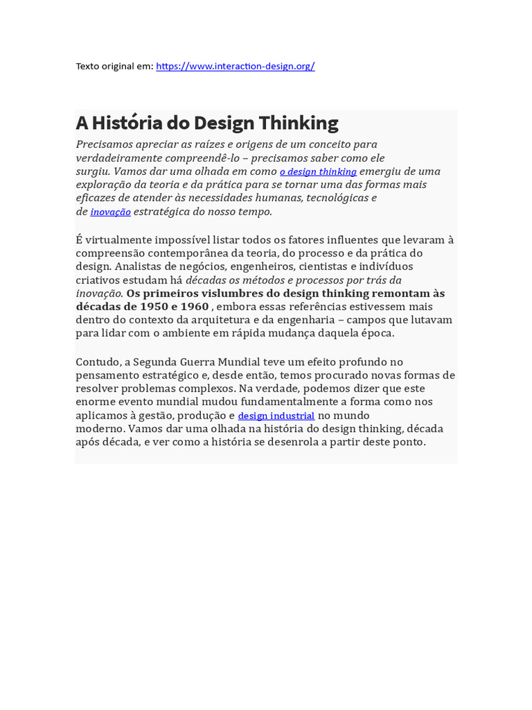 História Do Design Thinking | PDF | Design Thinking | Science