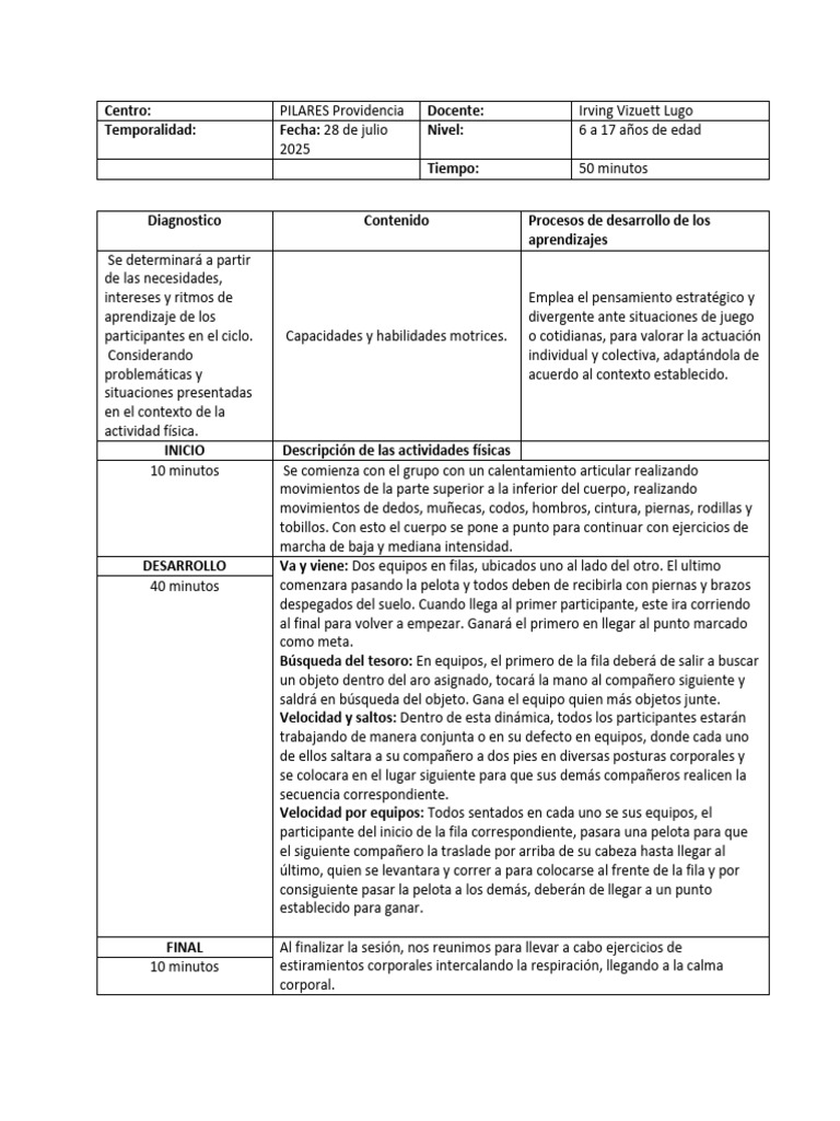 Actividades de La Semana 28 de Julio Al 01 de Agosto 2025 | PDF ...