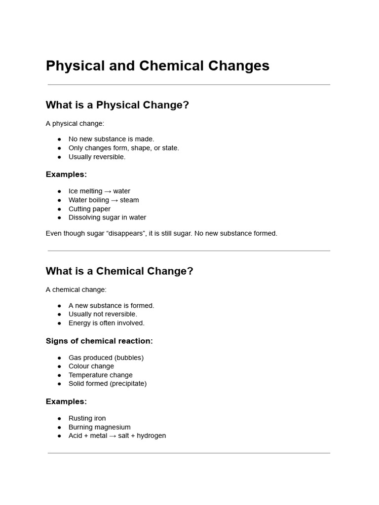 Physical and Chemical Changes: What Is A Physical Change? | PDF | Redox ...