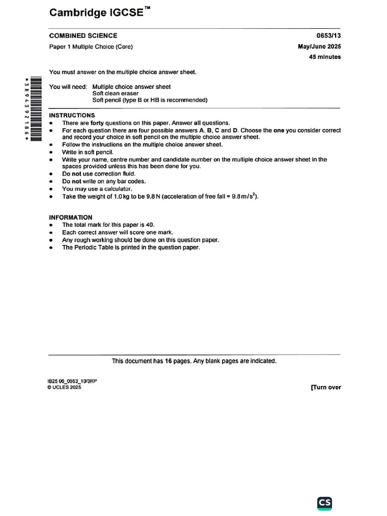 Combined Science Test 3 | PDF