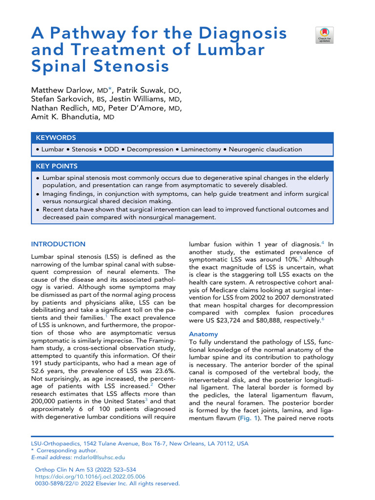 A Pathway For The Diagnosis and Treatment of Lumbar Spinal Stenosis ...