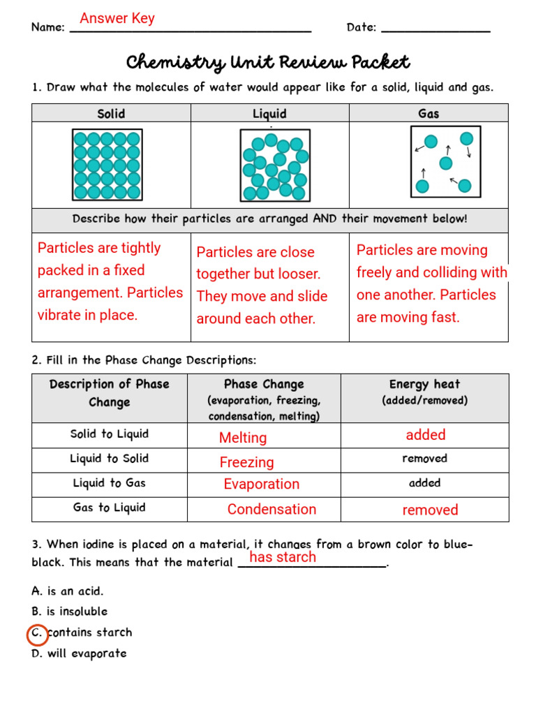Chemistry Review Packet ANSWER KEY | PDF | Liquids | Phase (Matter)