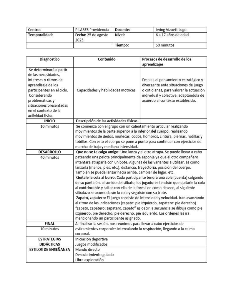 Actividades de La Semana 25 Al 29 de Agosto 2025 | PDF | Aprendizaje ...