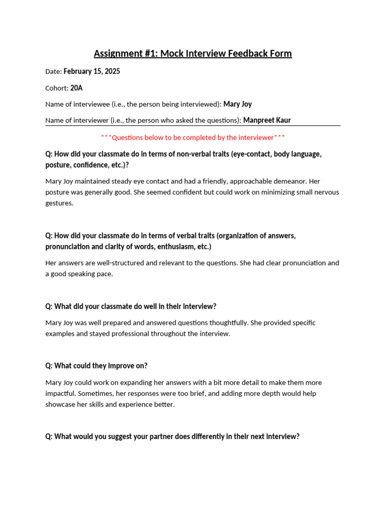 Interview Feedback Form | PDF