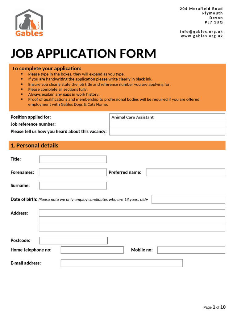 Job Application Form. For ACA | PDF | Justice | Crime & Violence