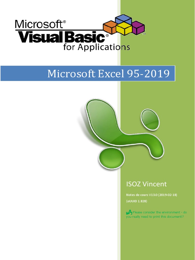 Programmation Vba Pour Excel 2019 Pour Les Nuls Pdf VBA (Visual Basic Application) MS Excel | PDF | Visual Basic for  Applications | De base