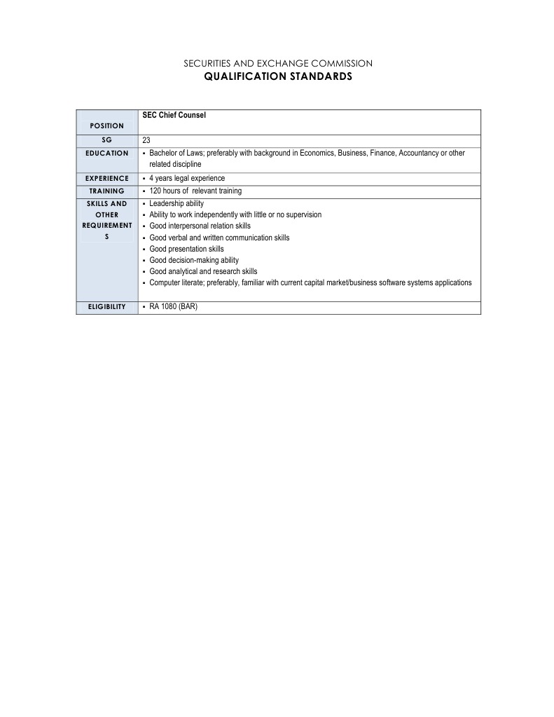 SEC Chief Counsel Qualification Standards | PDF