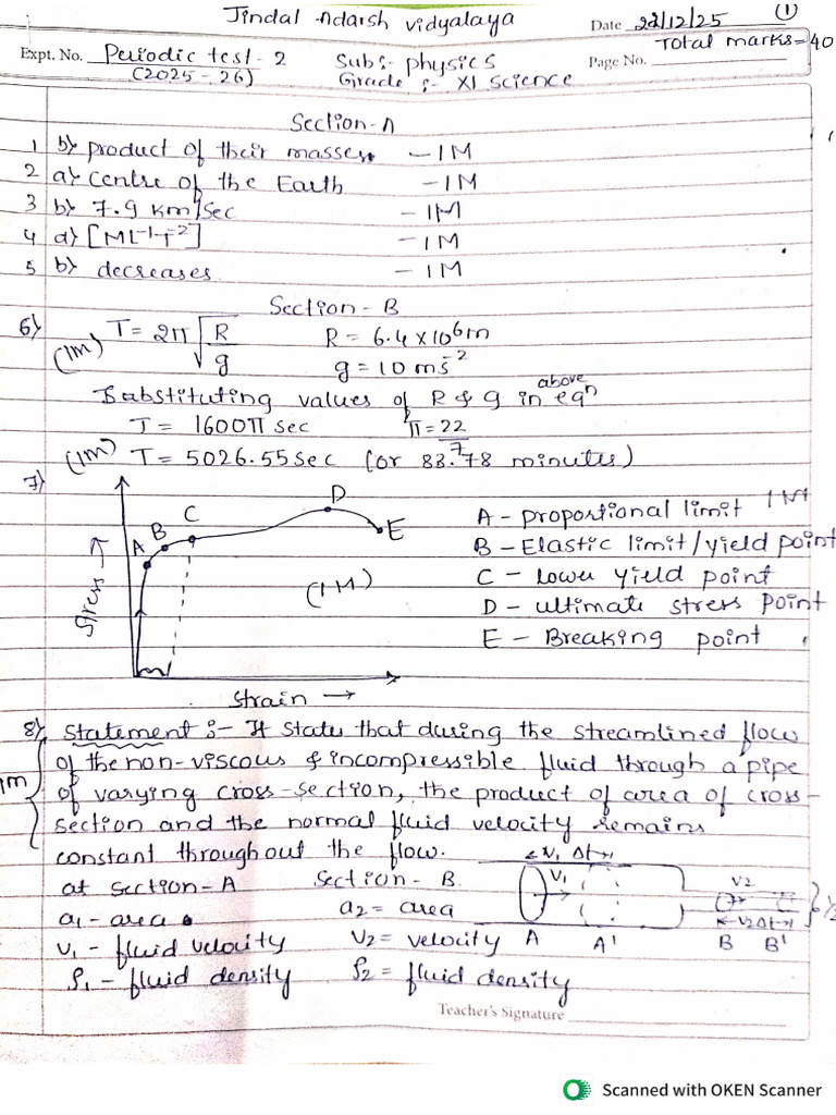 Physics Key Answers PT - 2 (25-26) | PDF