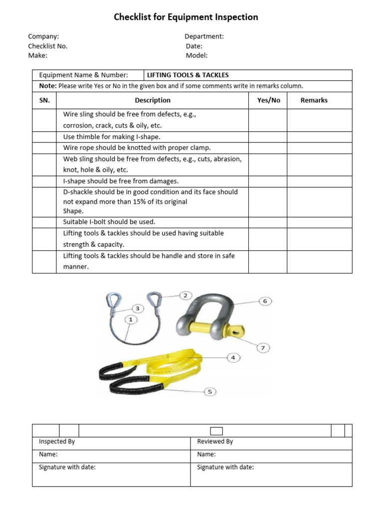 Checklist For Equipment Inspection Lifting Tools | PDF