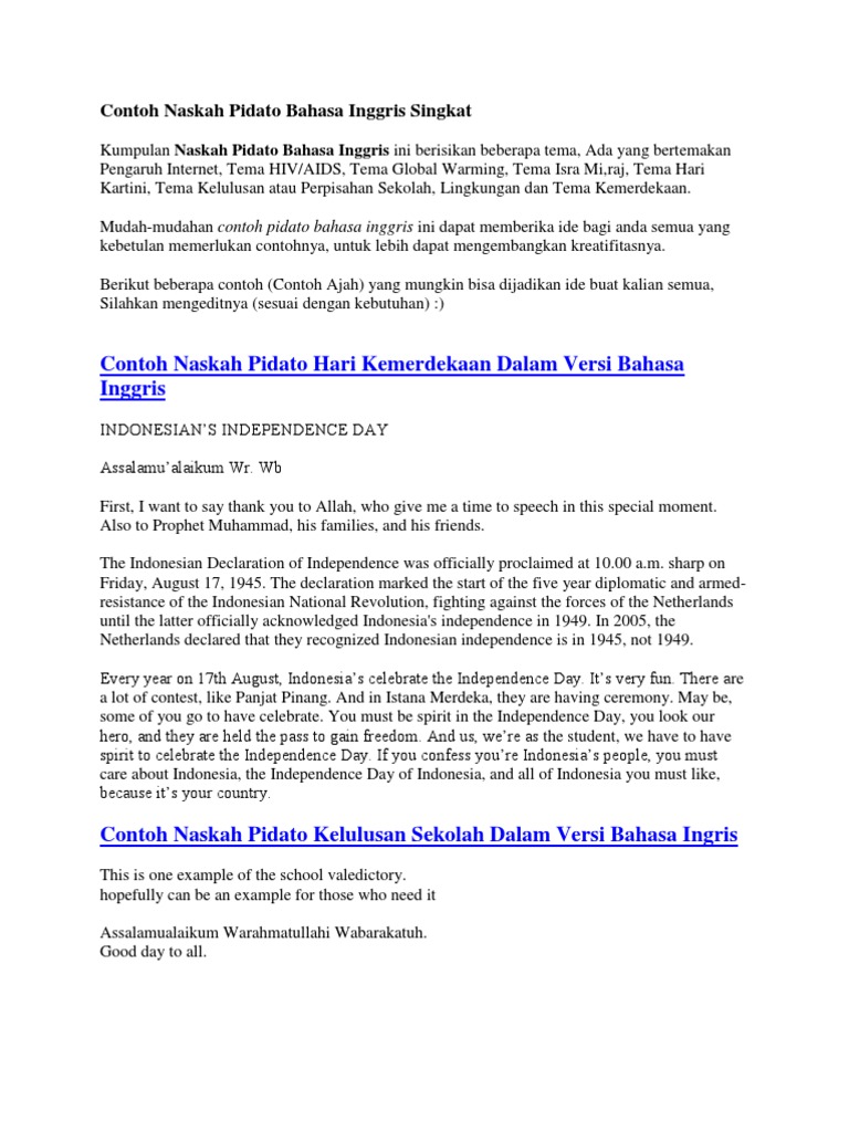 Teks Pidato English Singkat Terbaru Kumpulan Referensi Teks Pidato