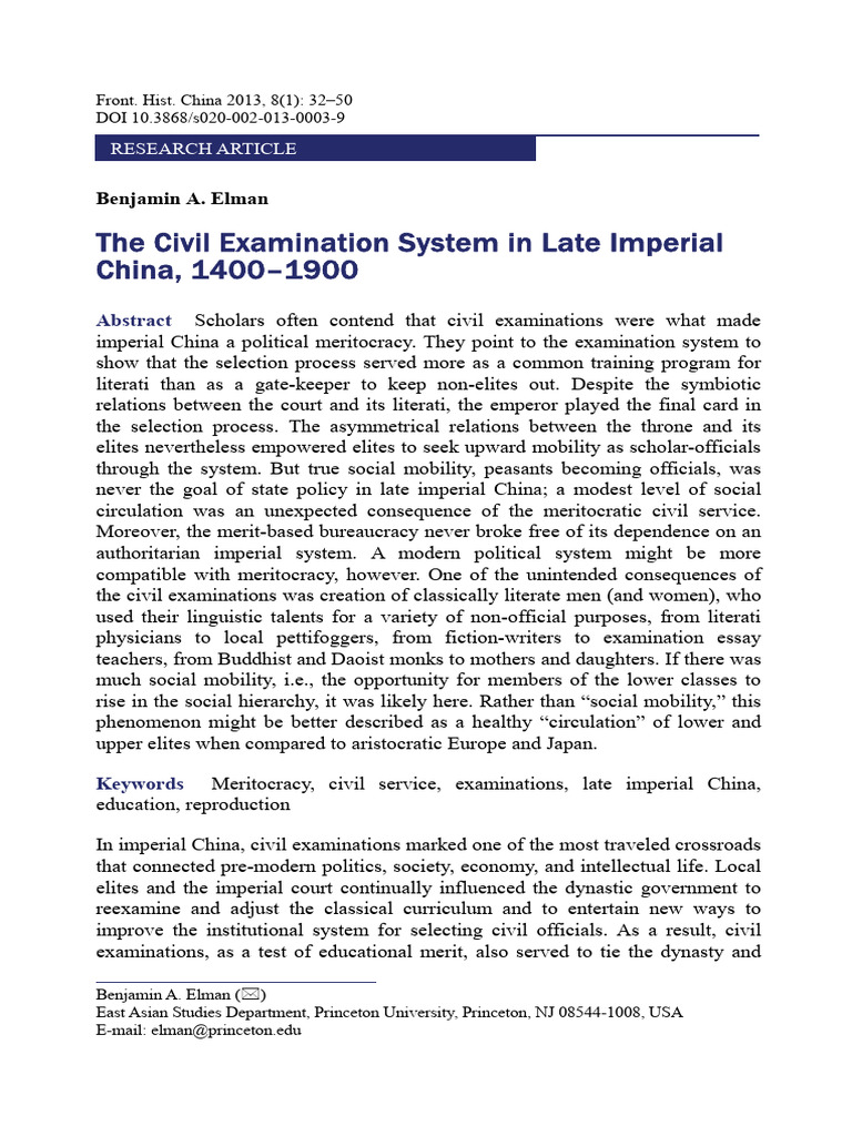 The Civil Examination System in Late Imperial Chin | PDF | Qing Dynasty ...