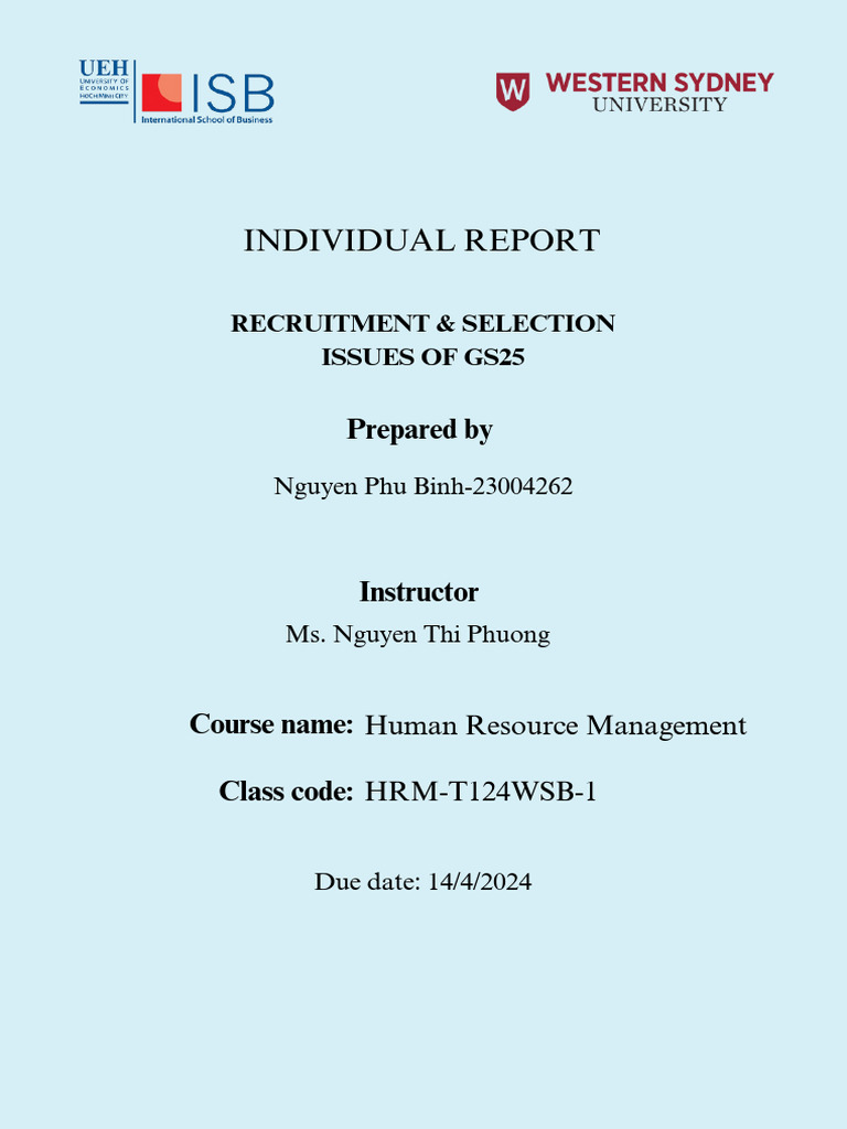 Individual Report HRM-T124WSB-1 Nguyen Phu Binh 23004262 | PDF ...