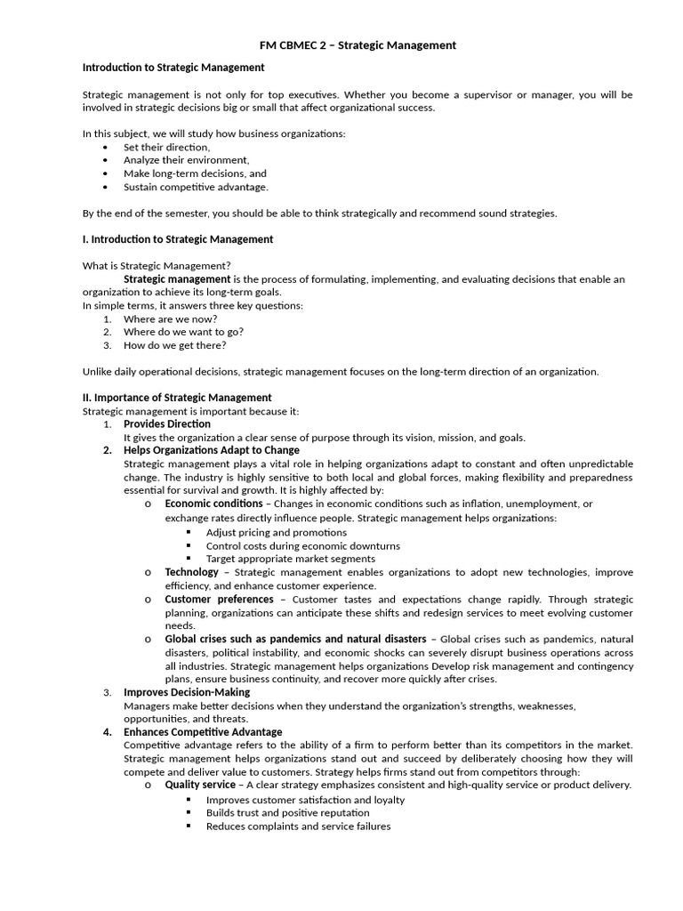 Lesson 1 Introduction to Strategic Management | PDF | Strategic ...