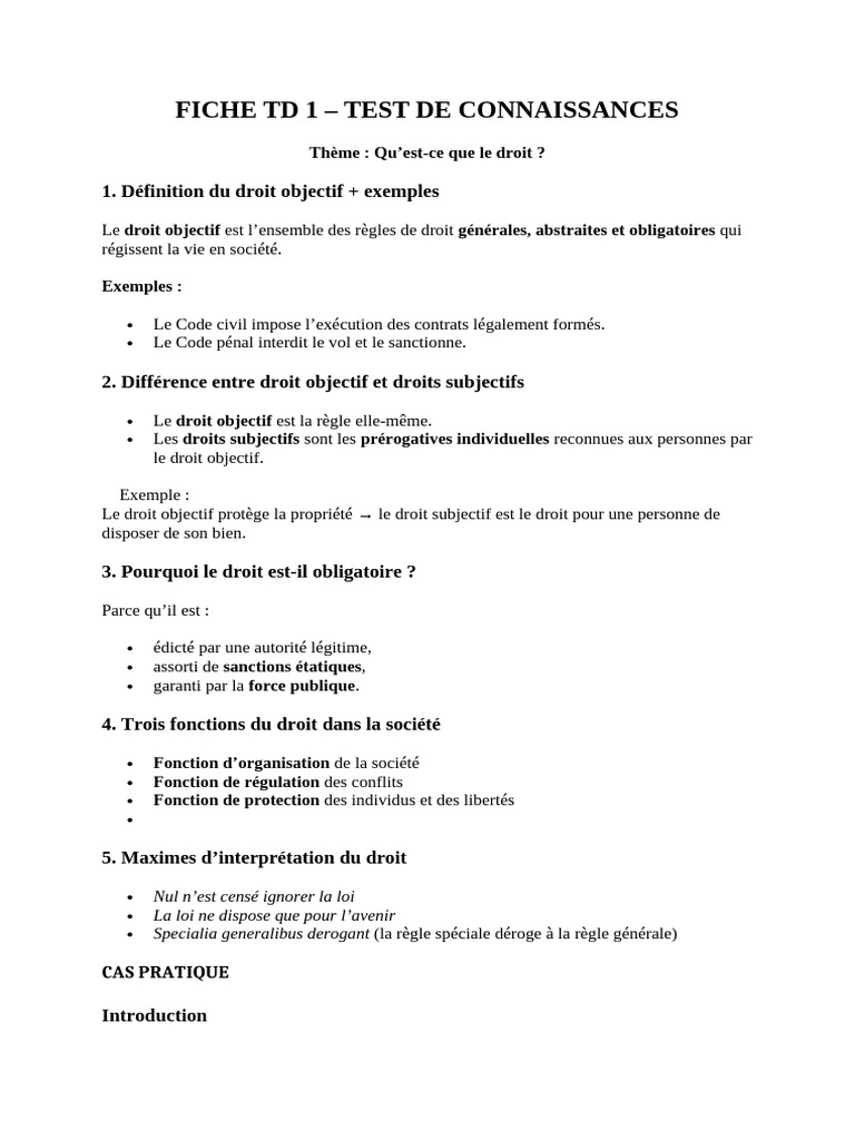 Fiche TD 1 | PDF | Loi | Rétroactivité