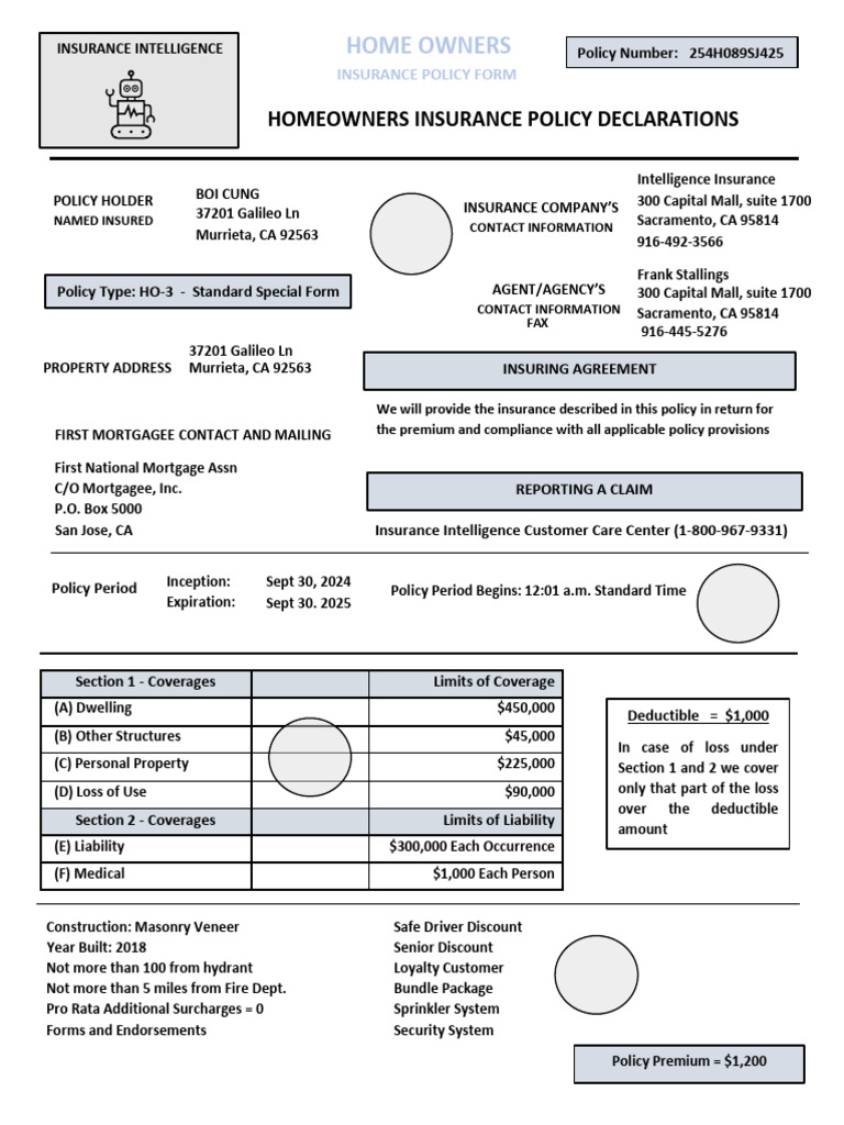 Insurance Policy For Homeowners Ho3 | PDF | Insurance | Home Insurance