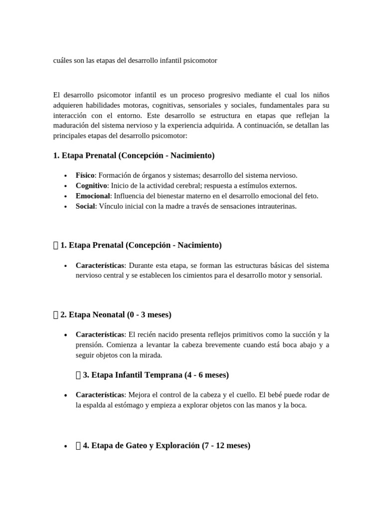 Cuáles Son Las Etapas Del Desarrollo Infantil Psicomotor | PDF ...