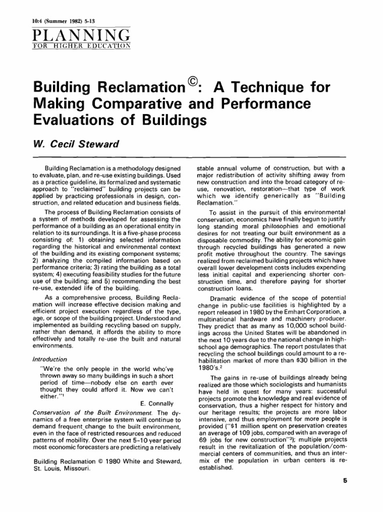 Building Reclamation: A Technique for Making Comparative and ...