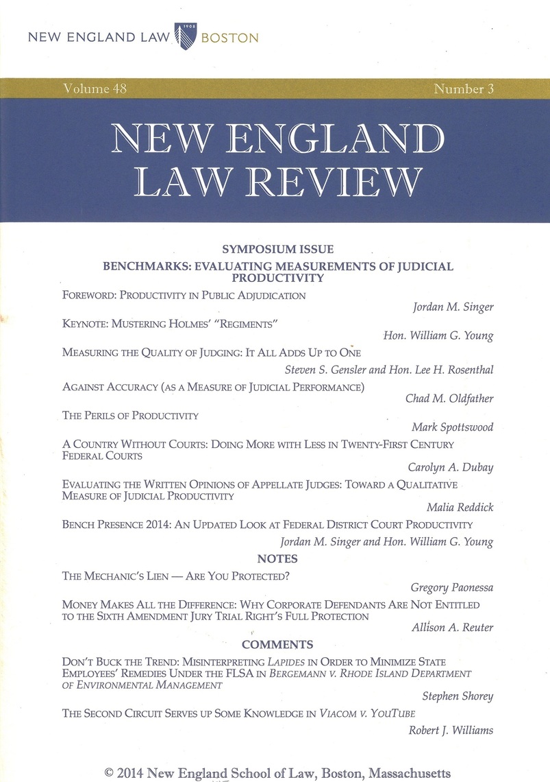 New England Law Review Volume 48 Number 3 Spring 2014 By New
