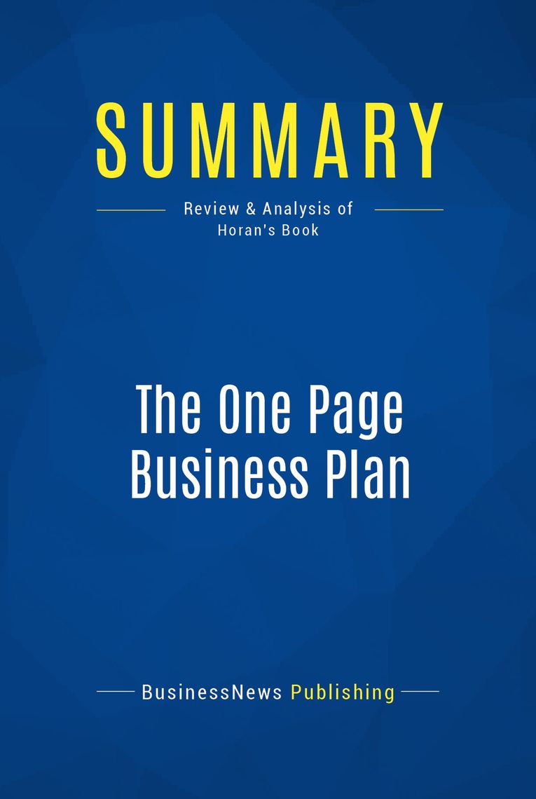 one page business plan jim horan pdf