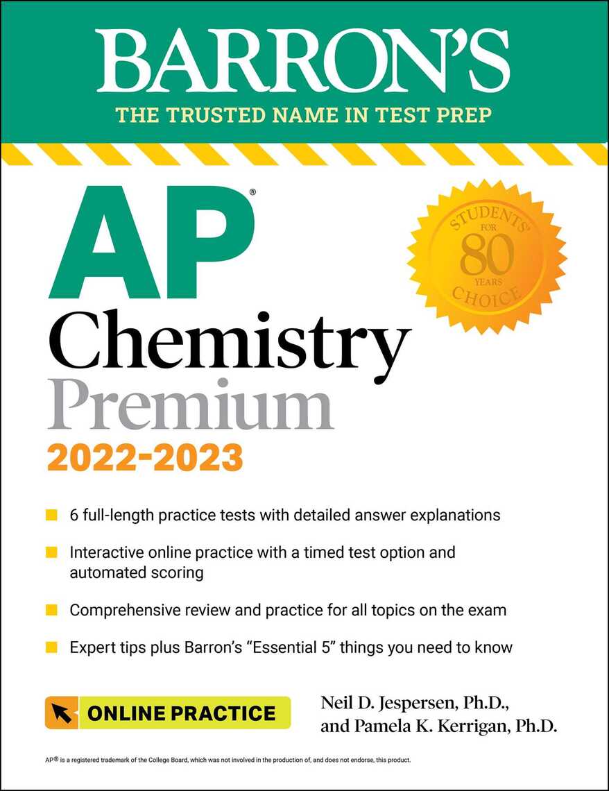 AP Chemistry Premium, 2022-2023: 6 Practice Tests + Comprehensive Content  Review + Online Practice by Neil D. Jespersen, Pamela Kerrigan - Ebook |  Scribd
