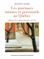 Les JOURNAUX INTIMES ET PERSONNELS AU QUEBEC: Poétique d'un genre littéraire incertain
